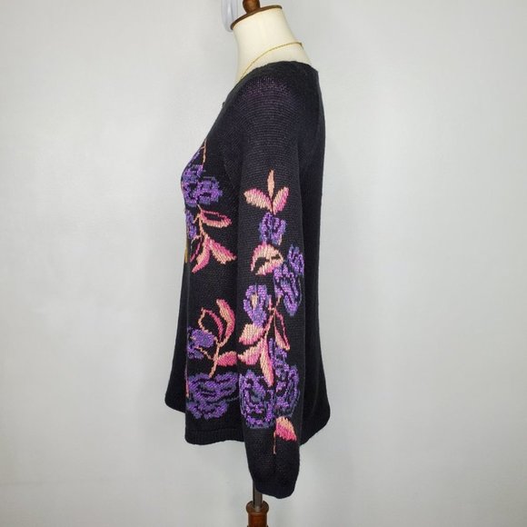 Style & Co Black Sweater With Purple Orange Pink Abstract Floral NWOT Size S - Picture 4 of 10
